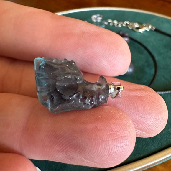 Set of 4 pendants with cord. Groot, Dragon head, acorn, and Paw.  Fluorite - Picture 5 of 6